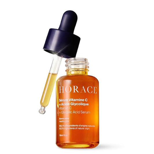 HORACE Vitamin C + Glycolic Acid Face Serum for Men – Brightening Facial Treatment for Dull Skin, Radiance Boost, and Even Complexion – Skincare for All Skin Types – Unscented, 30ml