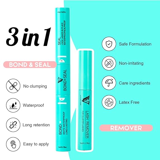 VAVALASH 3 in 1 Clear Lash Bond and Seal Clusters Glue Lash Remover, Waterproof Cluster Lash Glue for DIY Eyelash Extension Strong Hold Individual for DIY Lashes at Home (White)