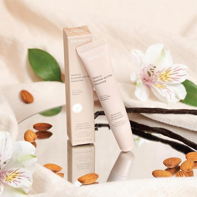 ESW Beauty Vanilla Almond Butter Lip Treatment - Light Caramel Brown Tint with Shea Butter, Vitamin E, Vanilla & Almond for Enhanced Protection & Skin Barrier Support