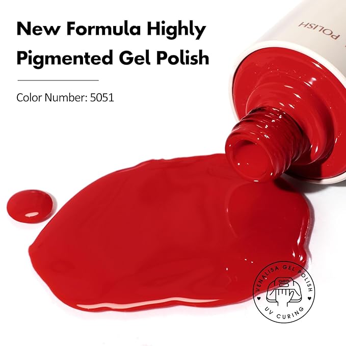 VENALISA Red Gel Nail Polish, 1 Pcs Red Gel Polish Bright Color High Gloss Soak Off U V Nail Manicure Salon and DIY at Home Gifts for Women