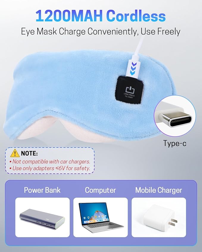 Heated Eye Mask for Dry Eyes, Stye Relief and Improved Sleep - Cordless Rechargeable Warm Compress with Graphene Heating, 3 Temp Settings, Auto Shut-Off, Washable Sleep Mask for Travel