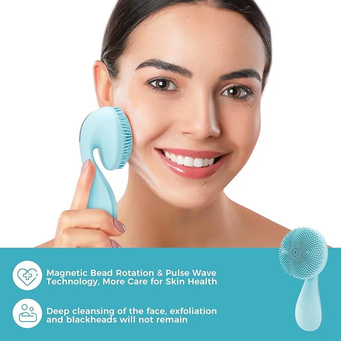 Face Scrubber Facial Cleansing Brush Rotating Magnetic Beads & Massage Cleaning Electric Face Scrubber, Waterproof and Rechargeable Exfoliating Face Scrubber Brush