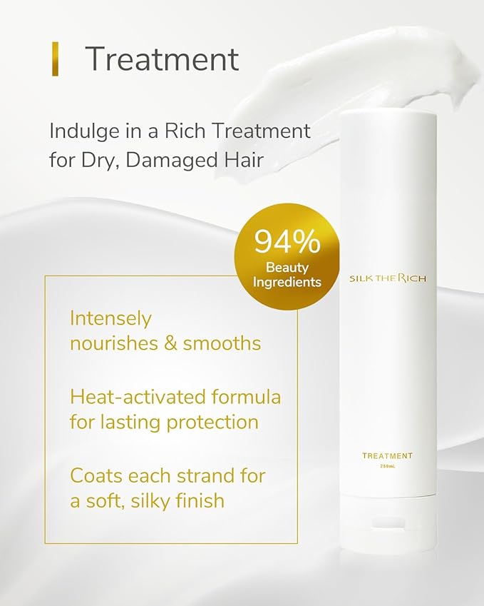 SILK THE RICH Shampoo & Conditioner Set, Hydrating & Moisturizing for Dry, Damaged, Color-Treated Hair, Paraben & Sulfate Free, Clean Hair Shampoo & Conditioner for Women & Men, White (8.5 fl oz Each)