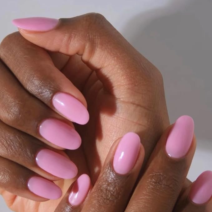 modelones Short Press on Nails, Oval Fake Nails Kit Press Ons with Nail Glue, Adhesive Tabs, Nail File, Prep Pad, Manicure Stick, Pink, 32Pcs 16 Sizes, Valentines