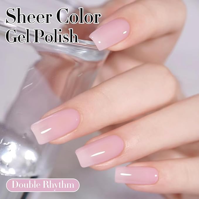 Double Rhythm Gel Polish 15ML Jelly Sheer Pastel Light Milky Color Pearl White Bottle 1 PC 0.5 OZ Full Size Nail Art Salon at Home (Milky Pink-D1381)