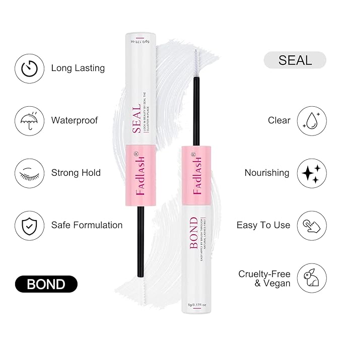 FADLASH Lash Bond and Seal Lash Glue Waterproof 10ml Eyelash Bond and Seal for Eyelash Clusters Super Strong Hold 48-72 Hours Eyelash Glue Clear