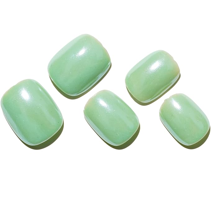 GLAMERMAID Light Green Extra Short Press on Nails, Chrome Fake Nails Short Squoval, Glazed Handmade Soft Jelly Gel Square Glue on Nails, Pure Green Acrylic False Nail, Glossy Round Fake Nail for Women