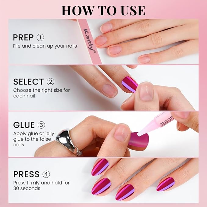 evpct Dark Red Press on Nails Almond Short, Dark Purple Red Chrome Glazed Glossy Short Almond Soft Gel Press On Nails with Nail Kit for Women Gift, 15 Sizes 30Pcs Reusable Stick Acrylic Fake Nail Kit