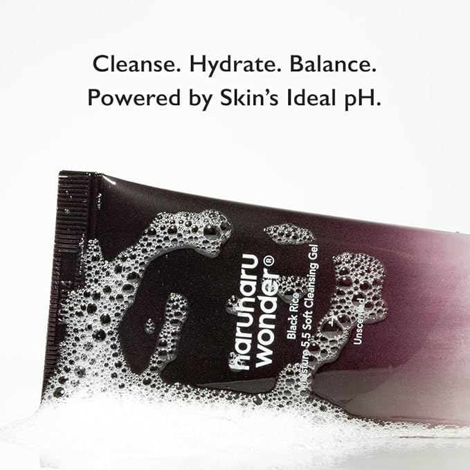 HARUHARU wonder Black Rice Moisture 5.5 Soft Cleansing Gel, Gentle Daily Cleanser, Low 5.5pH, Moisture Balance, Soap Free, For Sensitive Skin, Holiday Stocking Stuffer, Vegan, Cruelty-Free, 3.4 fl.oz