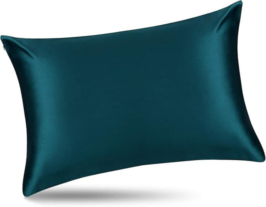 ALASKA BEAR Silk Pillowcase for Hair and Skin, 100% Mulberry Silk Pillow Cases King Size for Bliss Sleep with Random Color Scrunchy Gift Set Better Than Poly Satin, 1pc, Teal/Dark Turquoise