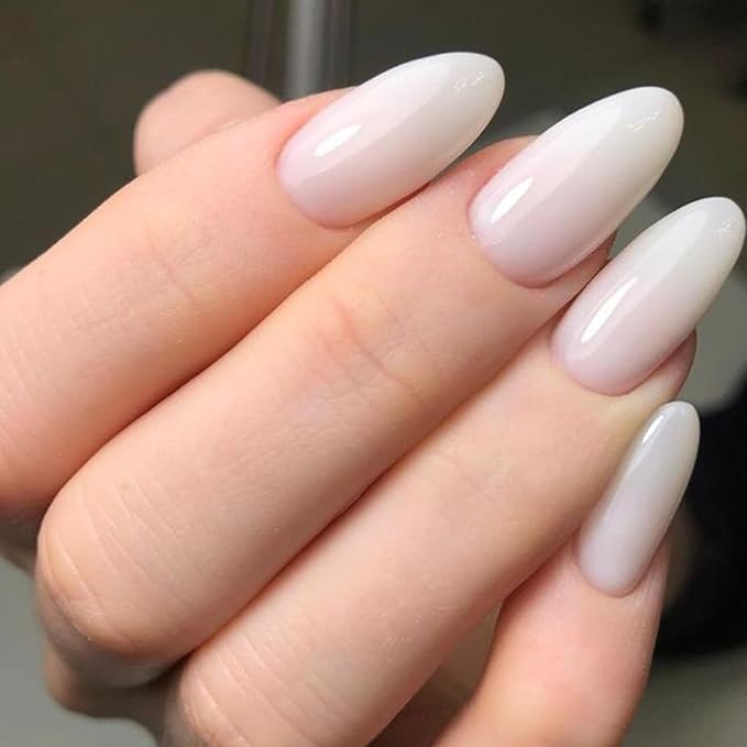 Modelones Milky White Press on Nails Almond, Valentine Short Fake Nails, Reusable Nail Kit with Nail Glue Adhesive Tabs Mini Nail File, Nails Press Ons 32Pcs 16 Sizes, Women Girl Gift