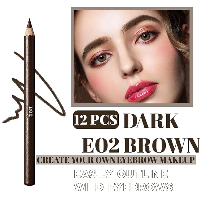 Eyebrow Pencils for Women, 12Pcs Hard-Core Wooden Eye Brow Eye Liner Pencils for Beginner Makeup, Black Coffee Brown Colors, Waterproof & Sweat-Proof (Coffee-12 Pcs-E02)