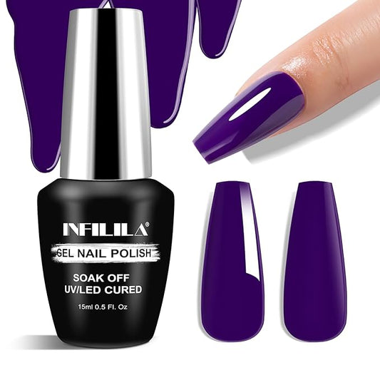 NXJ INFILILA Dark Purple Gel Nail Polish, 15ml Purple UV LED Gel Polish One-Stroke Coloring, Hema Free Lavender Color High Gloss Soak Off UV Manicure Salon DIY for Girls SQ191
