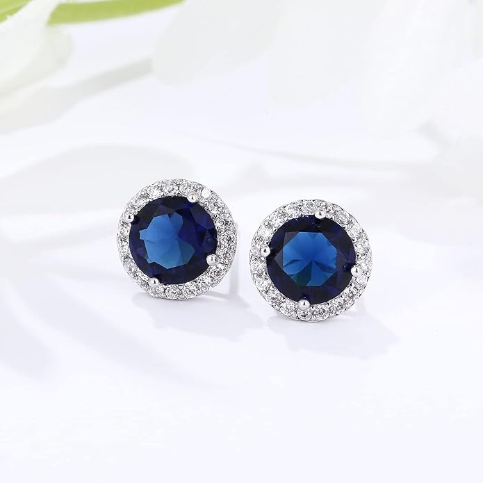 YOMELA Cubic Zirconia Earrings Studs, Halo CZ Birthstone Simulated Diamond Stud Earrings for Women