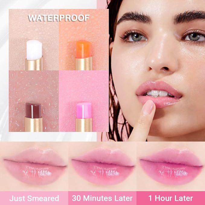 evpct 4Pcs Color Changing Lipstick Long Lasting Waterproof 24 Hours Original for Women, Honey Orange Raspberry Strawberry Pink PH Mood Permanent Color Changing Lipstick Lip Balm, labial magico