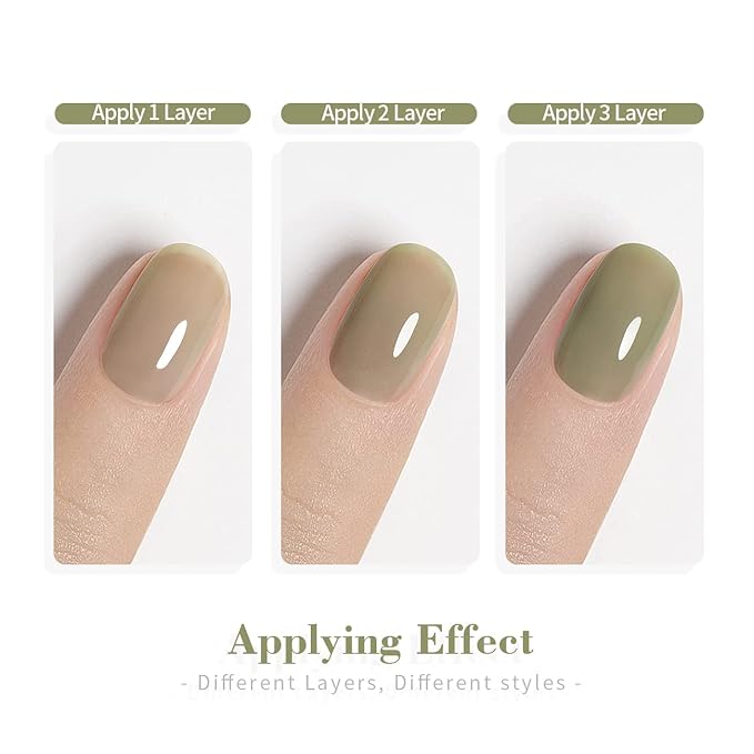 RARJSM Nude Gel Polish Gray Green Translucent Sheer Green Jelly Gel Nail Polish Single Bottle 15ml Soak Off UV LED Cured Sage Natural Gel Polish for Nail Art French Manicure at Home Salon