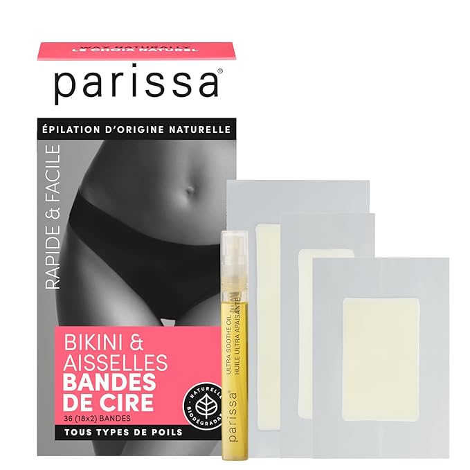 Parissa Natural Bikini Wax Strips Kit | Sensitive Skin, Beginner-Friendly | Ready-to-Use Hair Removal for Bikini & Brazilian | 36 Strips (18 x 2), 3 Sizes