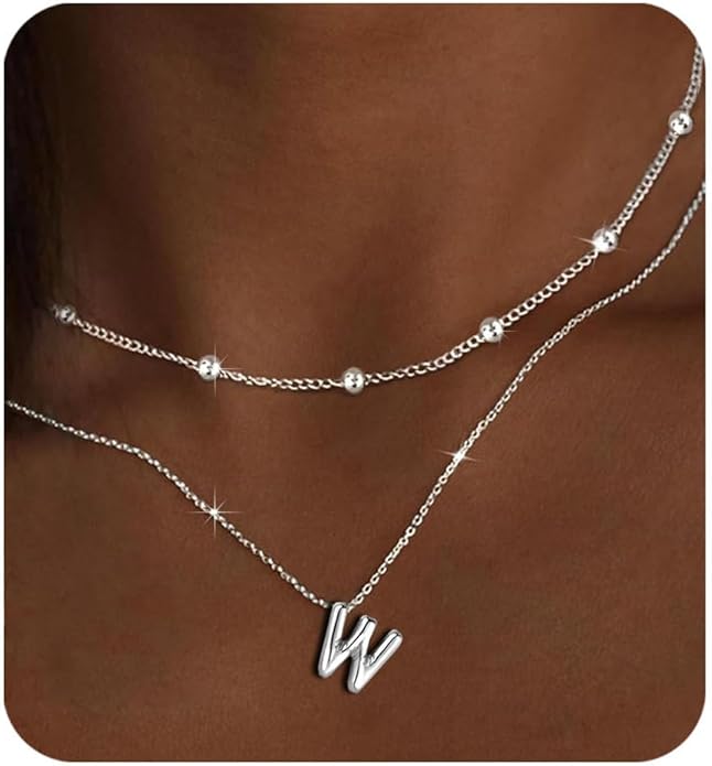 PANSHI Gold Initial Necklaces Gifts for Teen Girls Women Girlfriend Teen Girl Gifts Trendy Stuff Layered Bubble Letter Necklace Gold Jewelry Birthday Gift