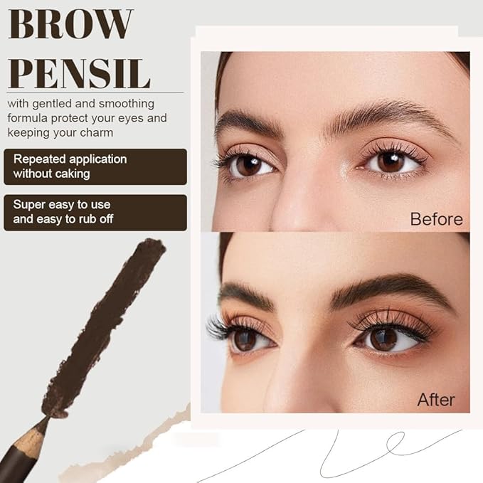 Eyebrow Pencils for Women, 12Pcs Hard-Core Wooden Eye Brow Eye Liner Pencils for Beginner Makeup, Black Coffee Brown Colors, Waterproof & Sweat-Proof (Coffee-12 Pcs-E02)