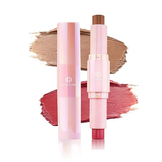 Color Nymph Blush Contour Makeup Stick, Double-end Stick Cream Blush & Contour Multiuse Butter Stick For Cheeks Eyes Lip Matte Texture Vegan & Cruelty-Free - 01# Amber Crepe