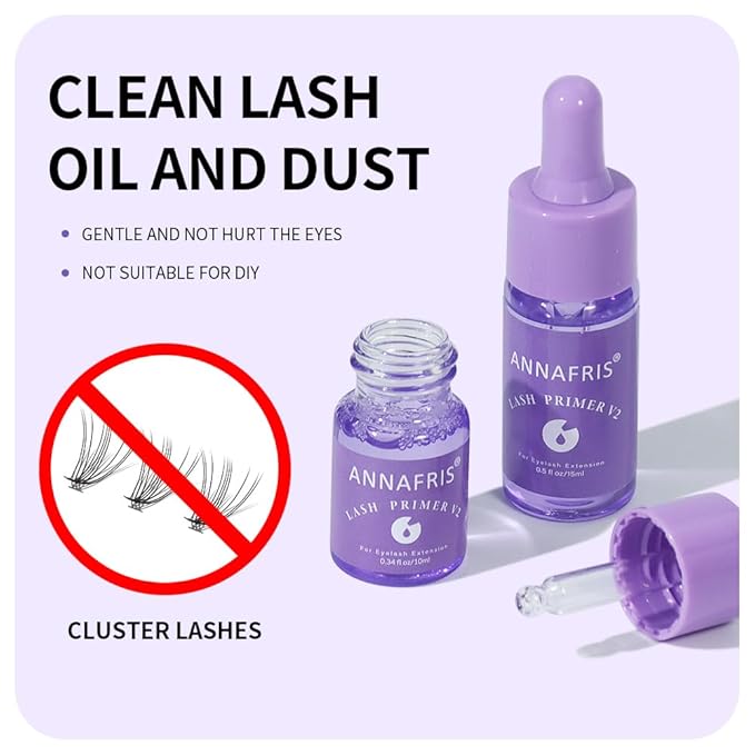 Lash Primer for Eyelash Extensions, Increase Adhesive Bonding Power Retention,Removes Oils and Proteins (10ml)