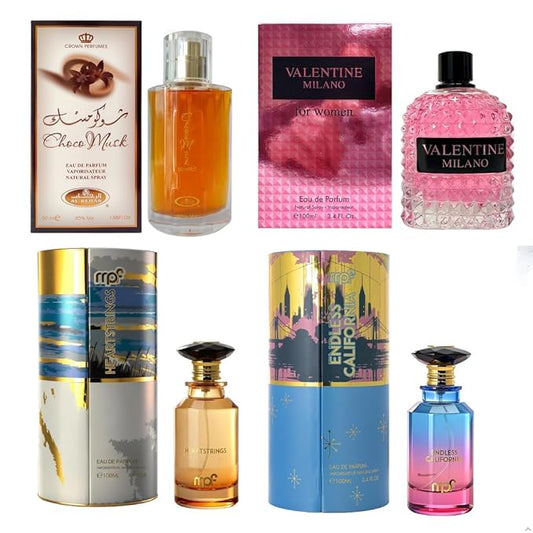AFLUXE Women’s Perfume Set 4PCS Eau de Parfum for Women Long Lasting Womens Perfume Collection Combo Perfume I AF-Choco Musk/AF-Milano Women/AF-Endless California/AF-Heartstrings