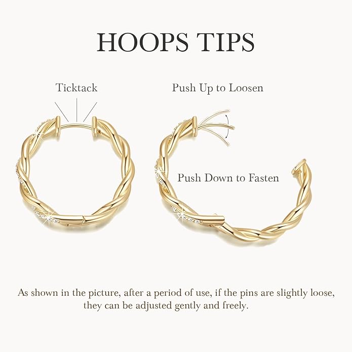 ENROSE Gold Plated Hoop Earrings 14K Gold Plated Earring for Women Twisted Large Hoop Earrings Minimalist Diamond Earring Jewelry 29mm*4mm