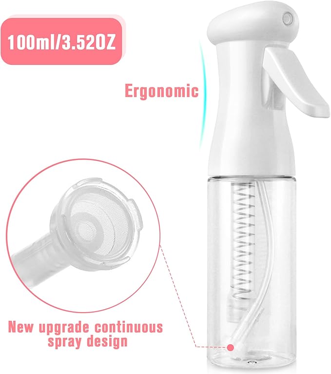 Apidgrowth Continuous Travel Spray Bottle,Hair Small Spray Bottl e,Plants Water Spray Mist Bottle,Ultra-Fine Spray Bottle for Hair,Skincare, Plant Care, Pet Grooming, Cleaning 100 ML White（2 Pcs）