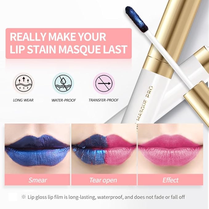 Lip Stain Peel Off – Wipe-Off Lip Stain Tattoo | Long Lasting Waterproof Lip Tint, High-Pigment Matte Lip Color, Smudge & Transfer Proof Lip Stains Masque, Kiss-Proof All-Day Lip Makeup 02#+09#