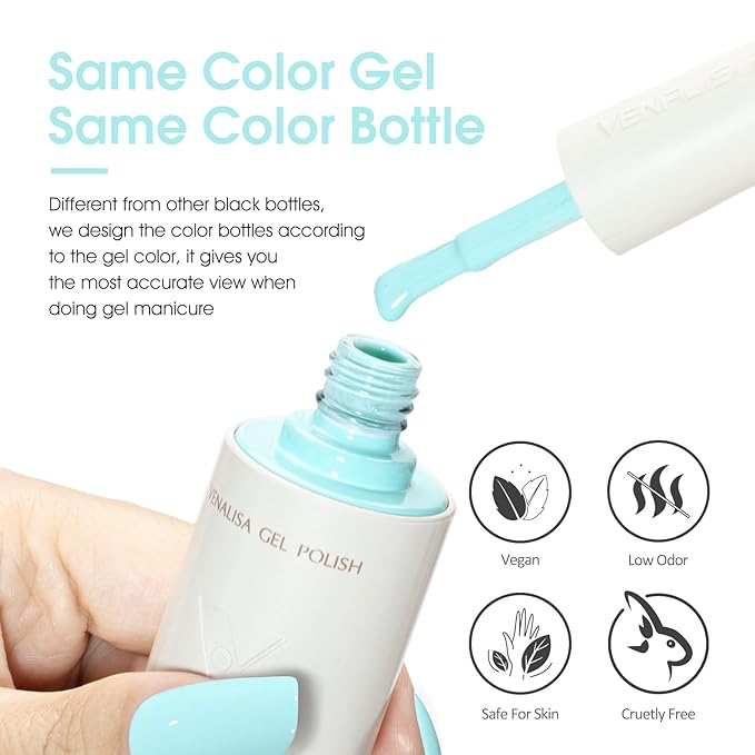 VENALISA Baby Blue Gel Nail Polish, 1 Pcs Light Blue Gel Polish Pastel Bright Color High Gloss Soak Off U V Nail Manicure Salon and DIY at Home Gifts for Women