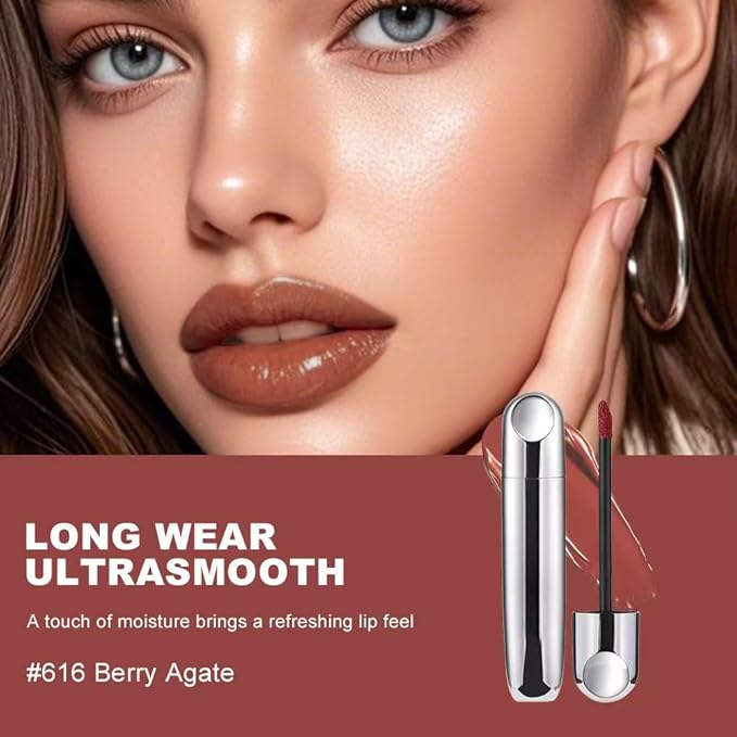 Rosewood Nude Hydrating Lip Gloss Tint–High Pigment Plumping Lip Tint,Long-Lasting Waterproof Lip Lacquer,for Brightening Lips with Buildable Radiant Gloss,Gift for Women Holiday Makeup,616#