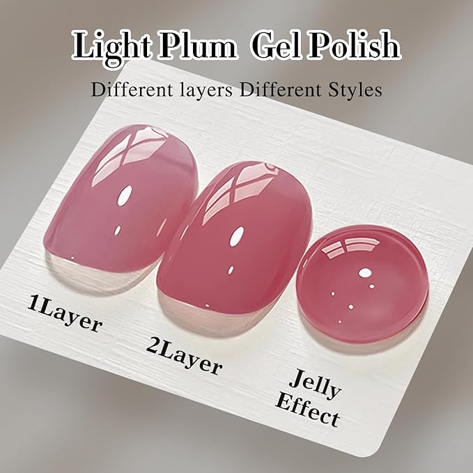 Double Rhythm Gel Polish 15ML Jelly Sheer Pastel Light Milky Color Pearl White Bottle 1 PC 0.5 OZ Full Size Nail Art Salon at Home (Light Plum-D1530)