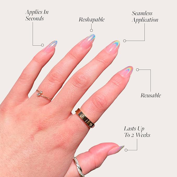 Glamnetic Press On Nails - Winter Storm | Semi-Transparent Short Almond Nails, Salon Quality | 15 Sizes - 30 Nail Kit