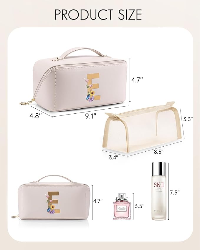 Vlando Graduation Gifts,Teacher Appreciation Gifts,Initial Makeup Bag with Zipper,Personalized Bridesmaid Gifts Valentines Day Gifts for Her Preppy Travel Stuff for Girls (Letter E)