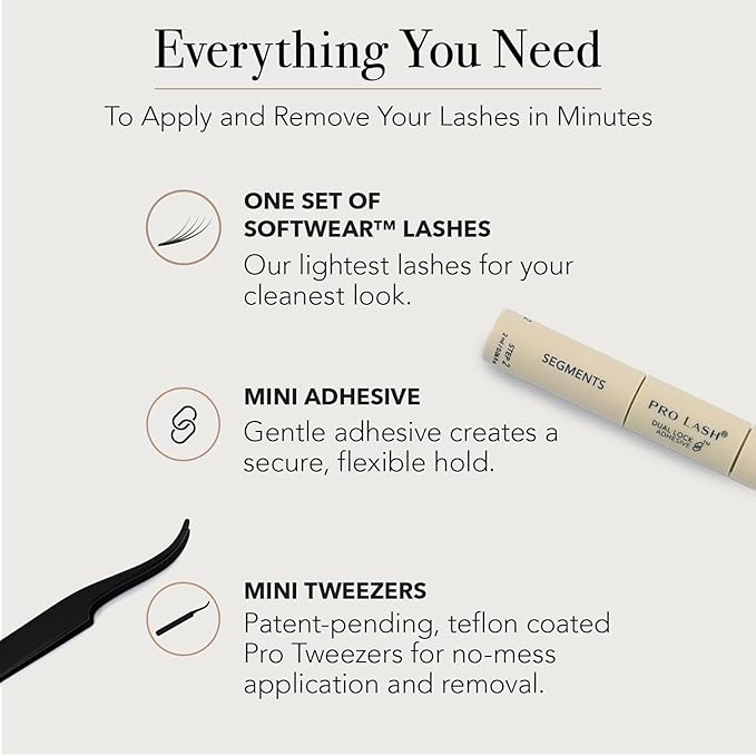Pro Lash SoftWear Mini Lash Clusters Kit - Seamless, Lightweight Lashes - 7-Day Cluster Eyelash Extensions - False Eyelashes Plus Adhesive and Tweezers - Classic No. 01 Black