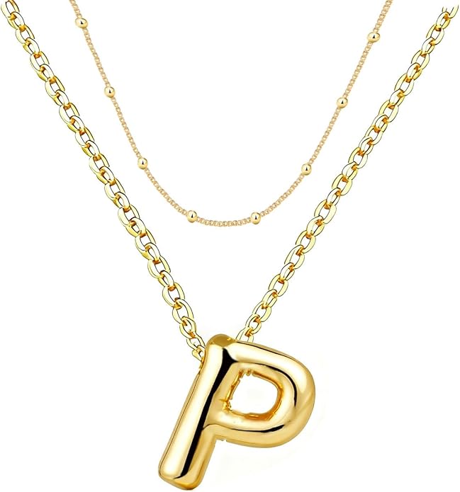 PANSHI Gold Initial Necklaces Gifts for Teen Girls Women Girlfriend Teen Girl Gifts Trendy Stuff Layered Bubble Letter Necklace Gold Jewelry Birthday Gift