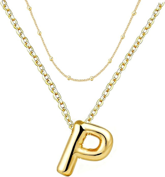 PANSHI Gold Initial Necklaces Gifts for Teen Girls Women Girlfriend Teen Girl Gifts Trendy Stuff Layered Bubble Letter Necklace Gold Jewelry Birthday Gift