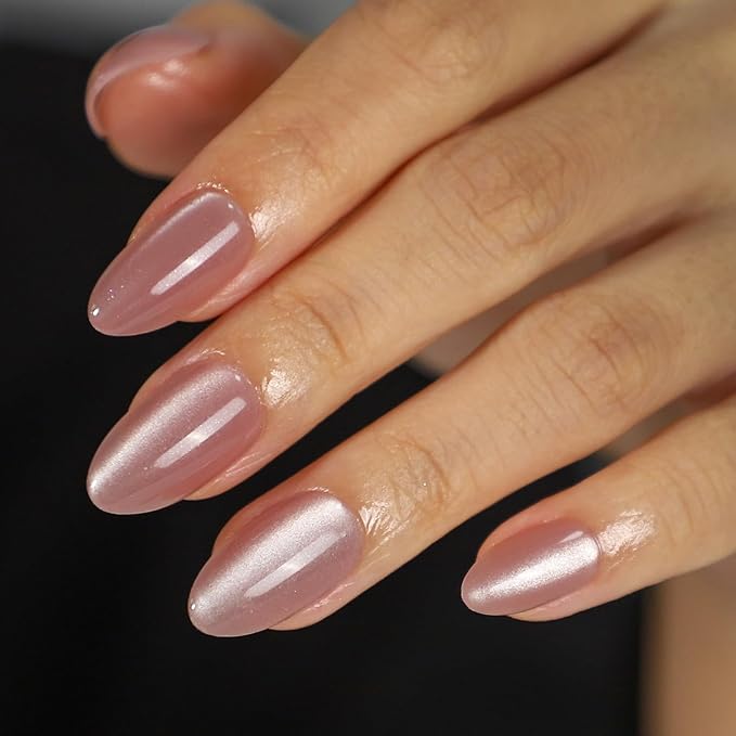 Press On Nails Short, 16 Sizes 32pcs, Almond Fake Nails Glossy, Nail Glue Included (Milky Way)