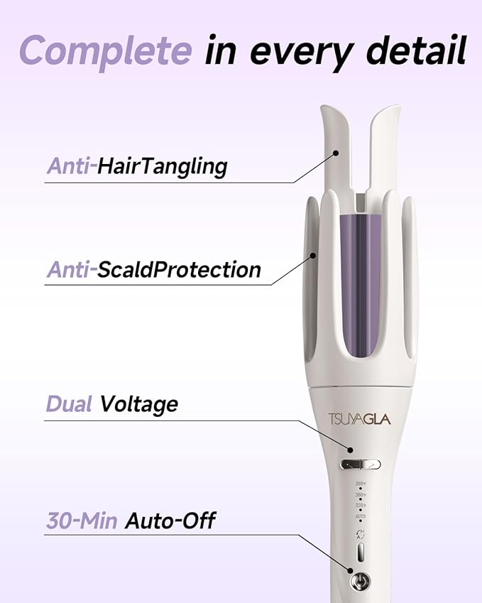 3 in 1 Automatic Curling Iron, Hair Curlers with 3 Curling Barrels (1" - 1.25" - 1.5"), Rotating Curling Iron with 3 Temp, 2-Way Rotation, 10S Fast Heating, Anti-Scald, Dual Voltage, White