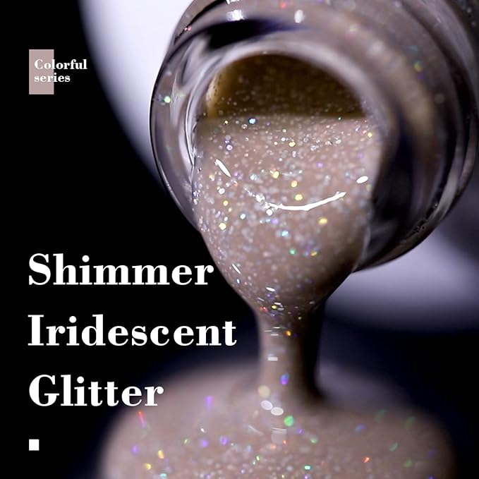 RARJSM Nude Glitter Gel Nail Polish Cashmere Brown Iridescent Shimmery Jelly Gel Polish Neutral Color Skin Tone 15ml Sparkle Rainbow Pigment Gel Soak off UV LED Cured for Home Salon DIY Nail Art