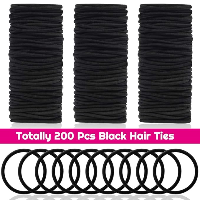 Anezus 200 Pcs Black Elastics Hair Ties Small Bulk Hair Ties Hair Bands (4mm)