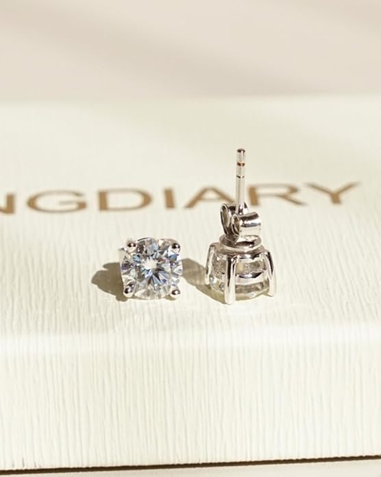 BLINGDIARY Moissanite Stud Earrings, 925 Sterling Silver 18K White Gold Plating Studs for Women Men, Wedding Jewelry Engagement Earrings