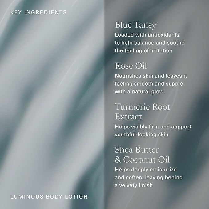 Oak Essentials Luminous Body Lotion | Hydrating Blue Tansy Body Lotion with Rose Oil, Turmeric, Shea Butter and Coconut Oil, 10.1 Fl Oz