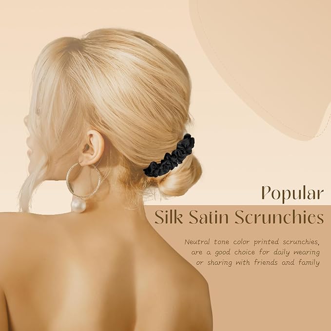 Scrunchies for Women,Silk Satin Hair Scrunchies,Elastic Strengthening Hair Ties,Ponytail Holder Suitable for Thick Thin Hair,Luxury Scrunchy for Girls (8 PCS Black)