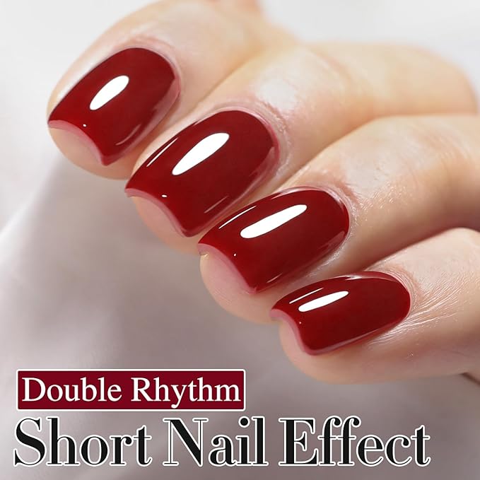 Double Rhythm Translucent Gel Polish Sheer Neutral Natural Light Milky Same Color Same Bottle 15ML Jelly UV Polish Nail Art DIY at Home (Cherry Red-A1489)