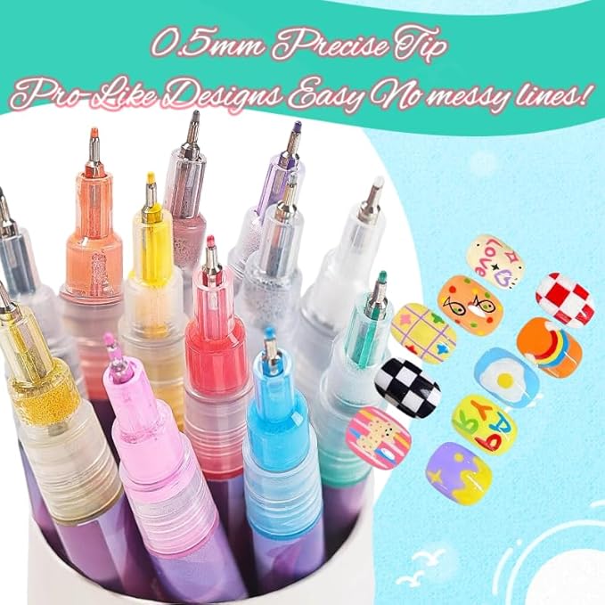 12 Colors Nail Art Pens Set, Nail Art Markers Polish Pen for 3D Nail Art, Drawing Painting Liner Brush for DIY Nail Art Beauty Adorn Manicure Tools (2 box of 12 colors)