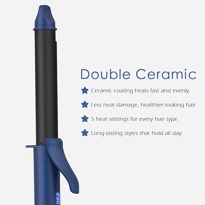 1 Inch Curling Iron with Clamp, 6-Level Dial Temp Control 180–450℉, Tourmaline Ceramic, Fast PTC Heating, 100–240V Dual Voltage Long Barrel Curler