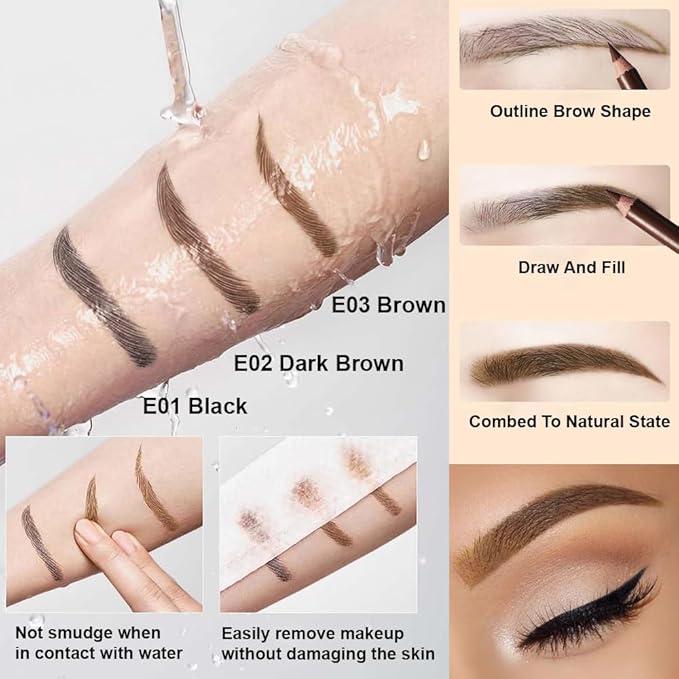 Eyebrow Pencils for Women with Sharpener, 6Pcs Hard-Core Wooden Eye Brow Eye Liner Pencils for Beginner Makeup, Waterproof & Sweat-Proof (6Pcs-Brown)