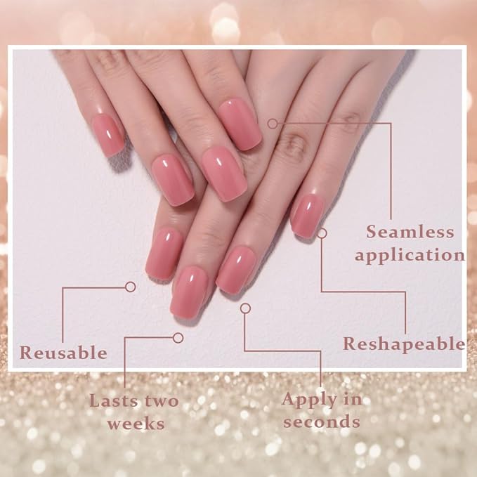 evpct Mauve Red Short Squoval Glossy Press on Nails for Women Gift, Glossy Mauve Red Fake Nail with Nail Kit Manicure Kit, Soft Gel Full Cover Reusable Stick on Acrylic False Nails Perfectly Fit