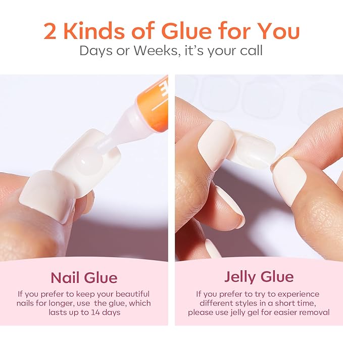 Modelones White Press on Nails Almond, Short Almond Fake Nails, Reusable Nail Kit with Nail Glue Adhesive Tabs Mini Nail File, Nails Press Ons 32Pcs 16 Sizes, Women Girl Gift